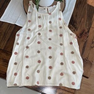 MINE Boutique Ivory Tank Blouse with Blush and Tan polka dots